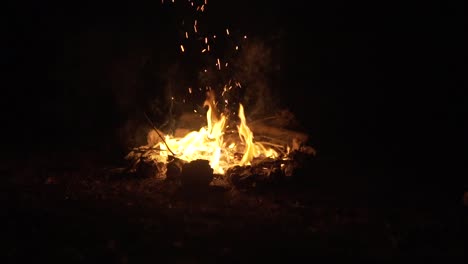 hand throwing a stick into a bonfire in the dark