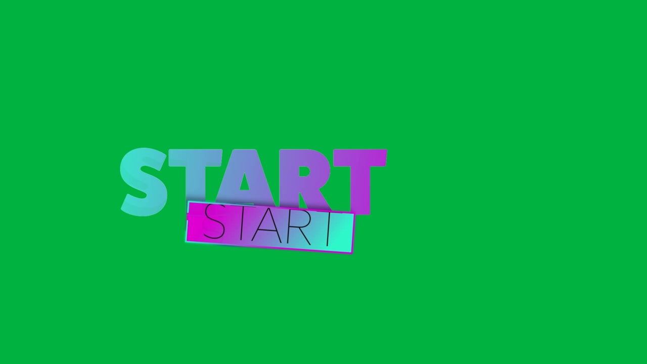 Animation of the word Start written in glowing gradient purple to blue letters flickering