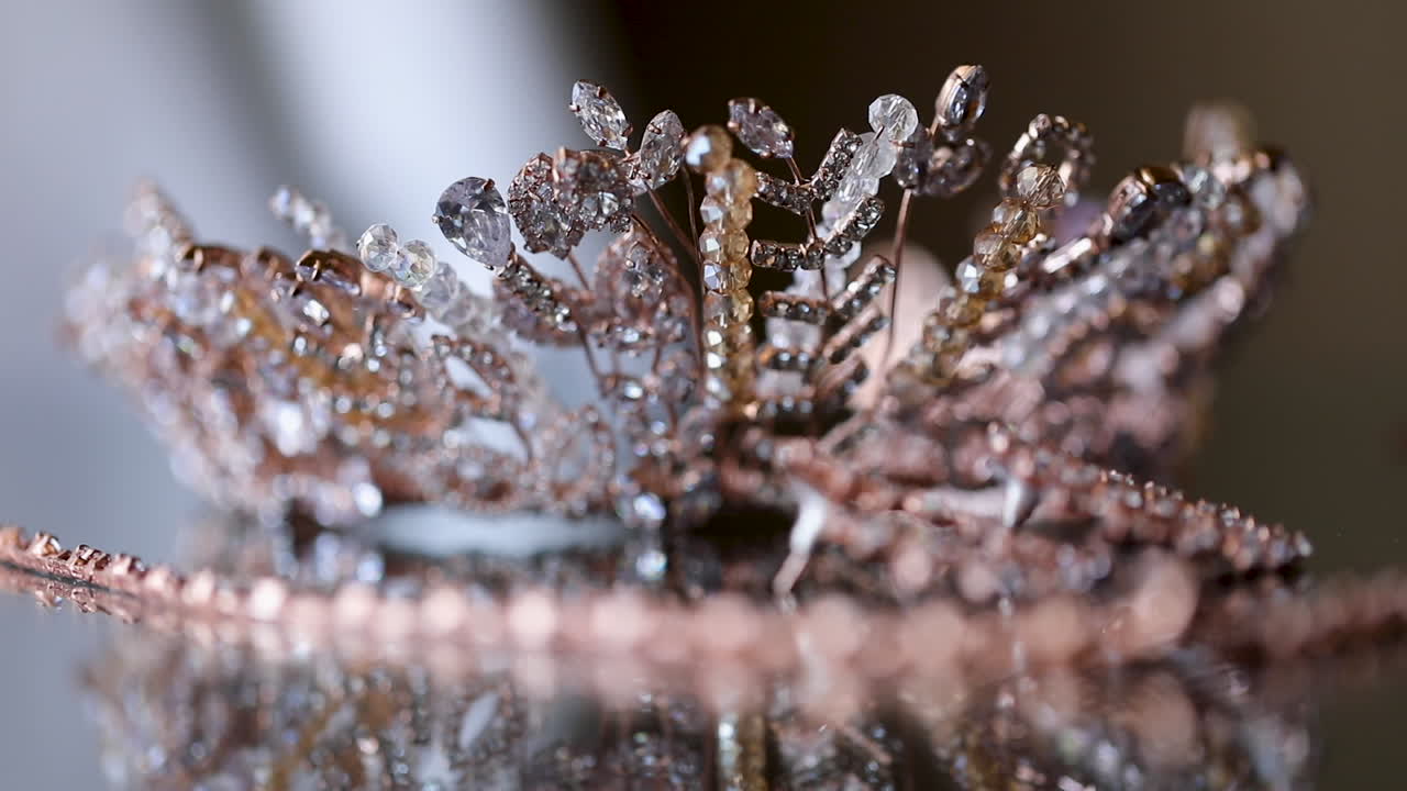 Close-up of bridal jewelry for the bride's wedding on the table