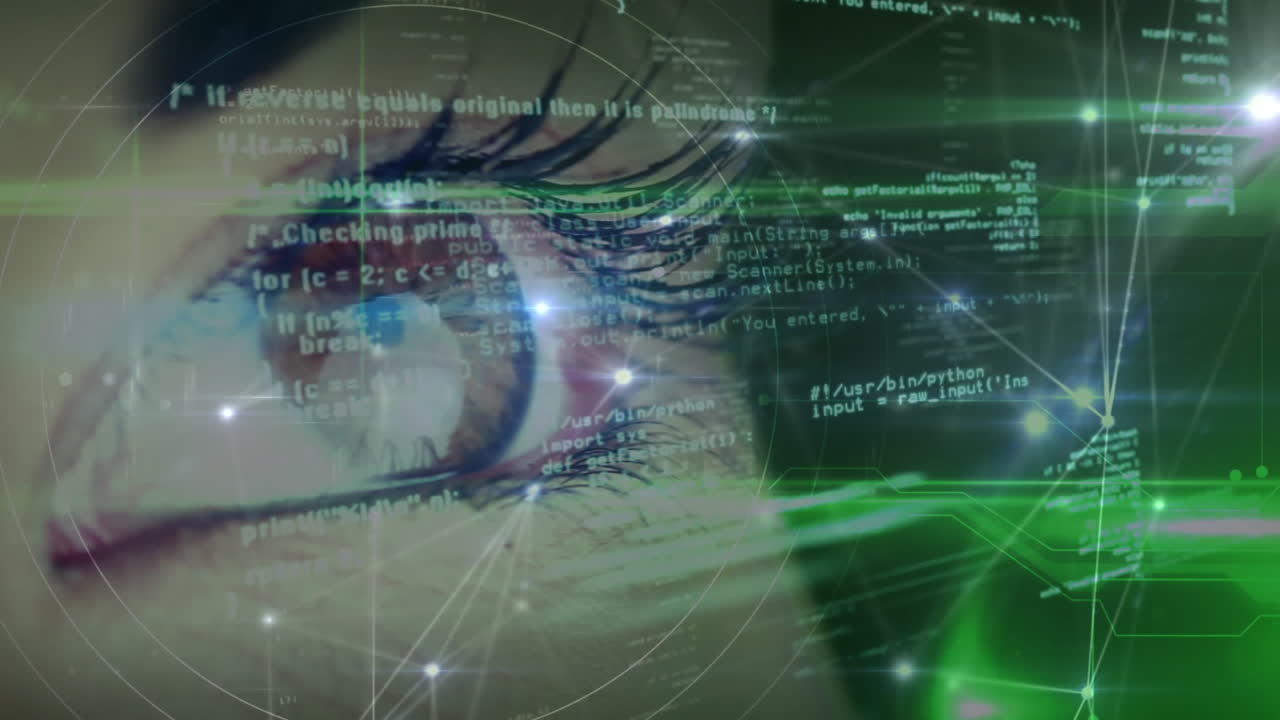 occhio femminile focalizzato sui dati