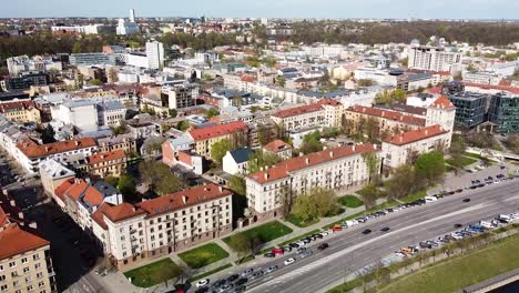 rooftops of kaunas city downtown in lithuania, aerial view