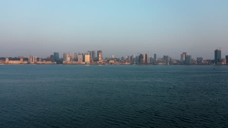 traveling front, sky line luanda city, flying over luanda bay, africa