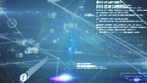 animation of network of connections with icons over data processing