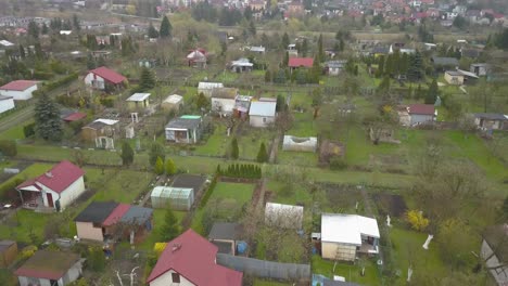 allotment non commercial garden aerial top down in residential district area of the city