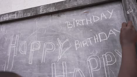 happy birthday written in a blackboard by poor african kid