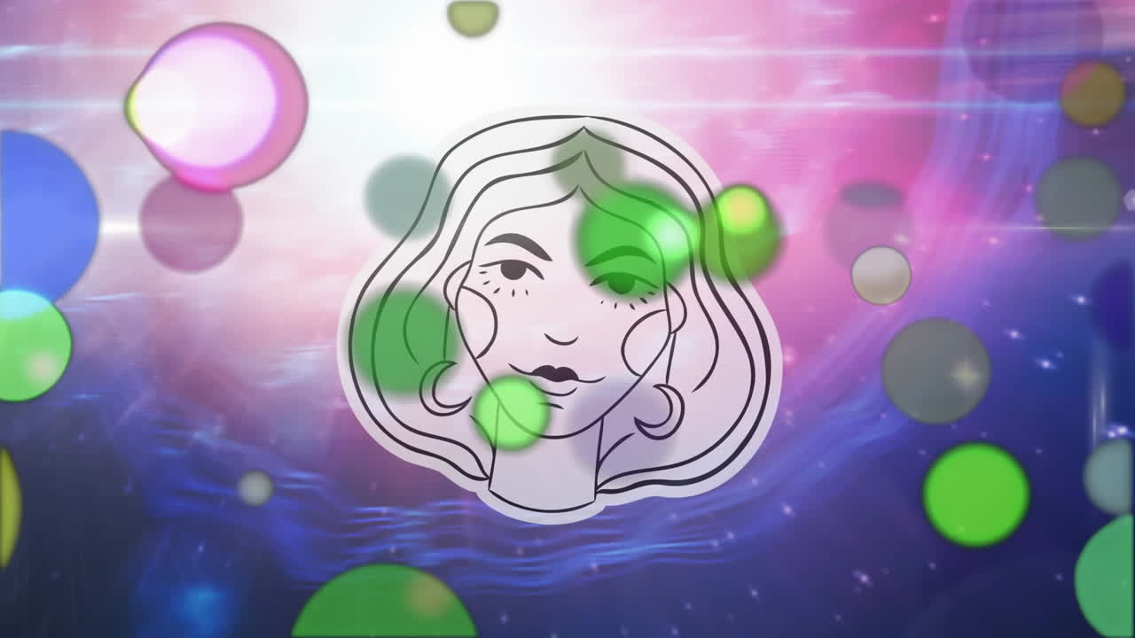 처녀자리 별표와 우주 위의 다채로운 반점과 반이는 별들의 애니메이션