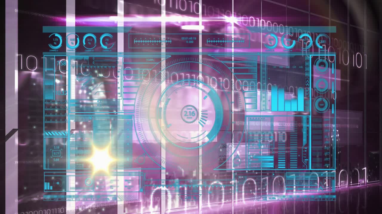 Animation of light over digital screen with diverse data