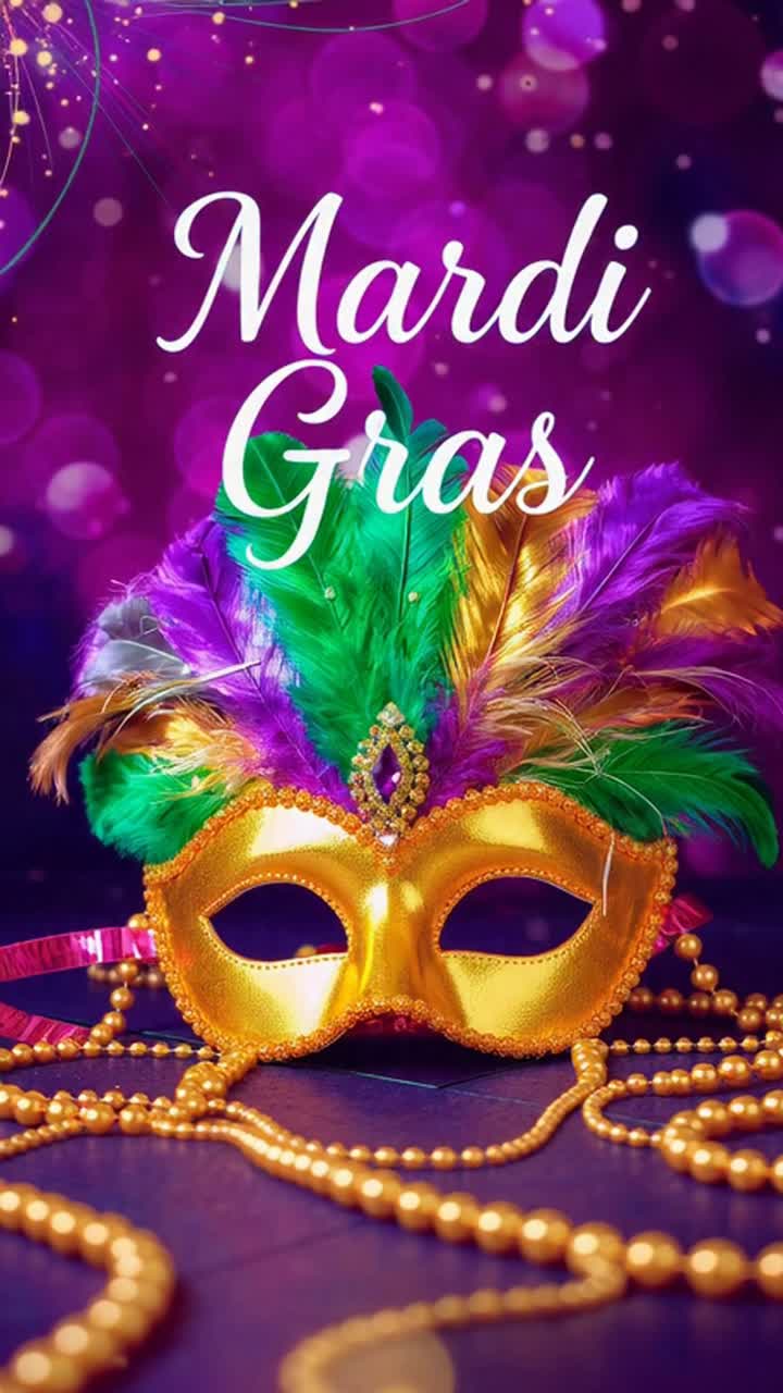 Altın maske ve tüylerle Mardi Gras kutlaması dikey arka planı