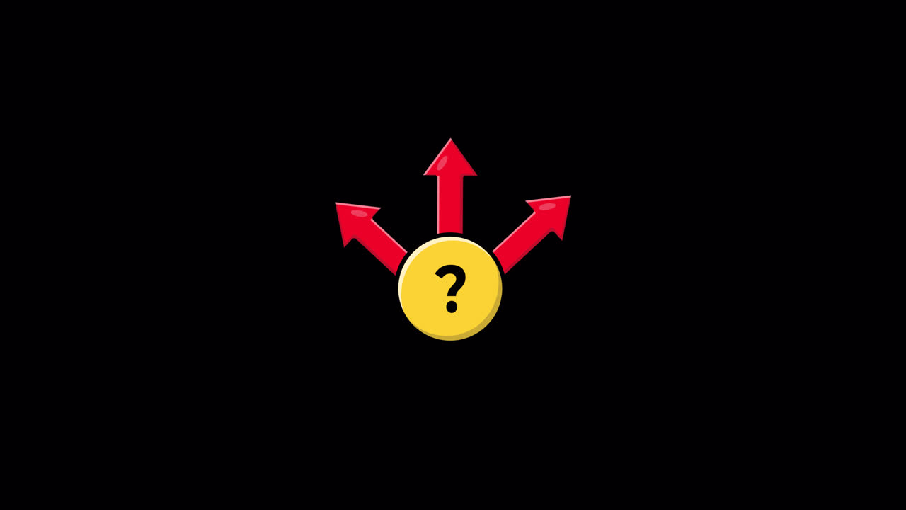 Signo de interrogación con flechas rojas que indican múltiples direcciones