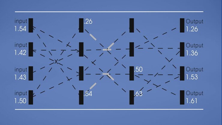 Animazione di una rete di connessioni con forme su elaborazione dati