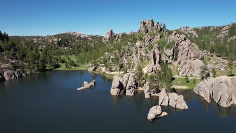 aerial view of sylvan lake and rock formations, natural landmarks of south dakota usa and custer state park