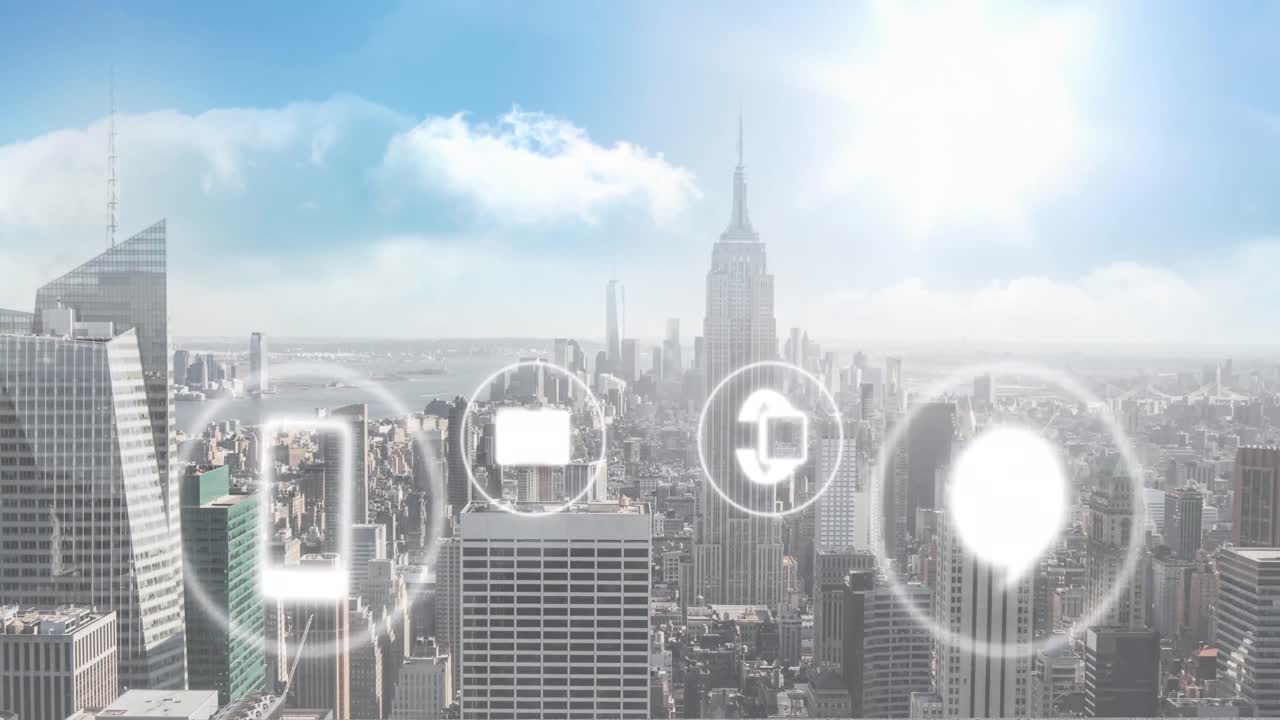 도시에 대한 연결 및 데이터 처리의 애니메이션