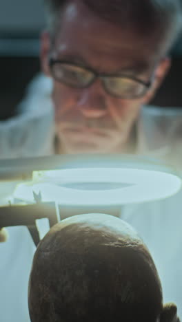 archaeologist examining ancient skull