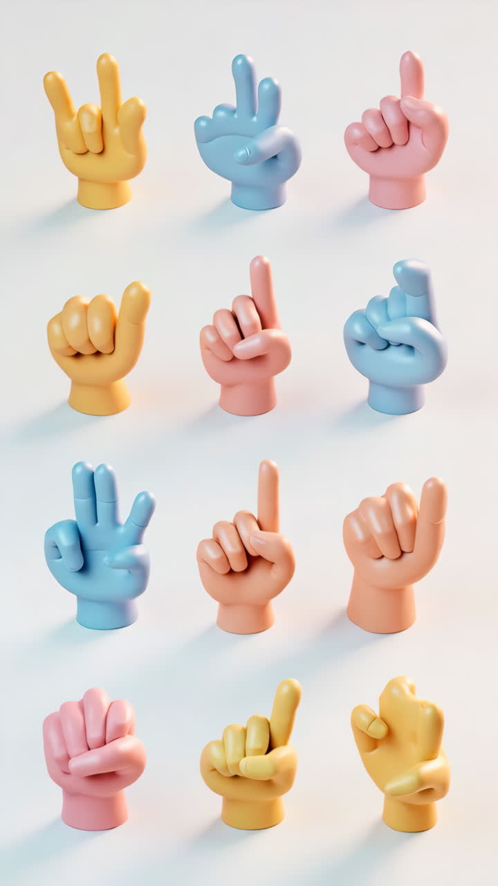 Collezione di gesti delle mani stilizzati e colorati.