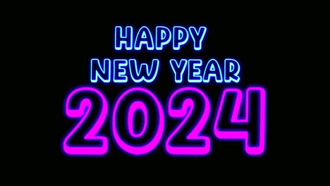 neon blue purple happy new year 2024 text animation motion graphics on black background