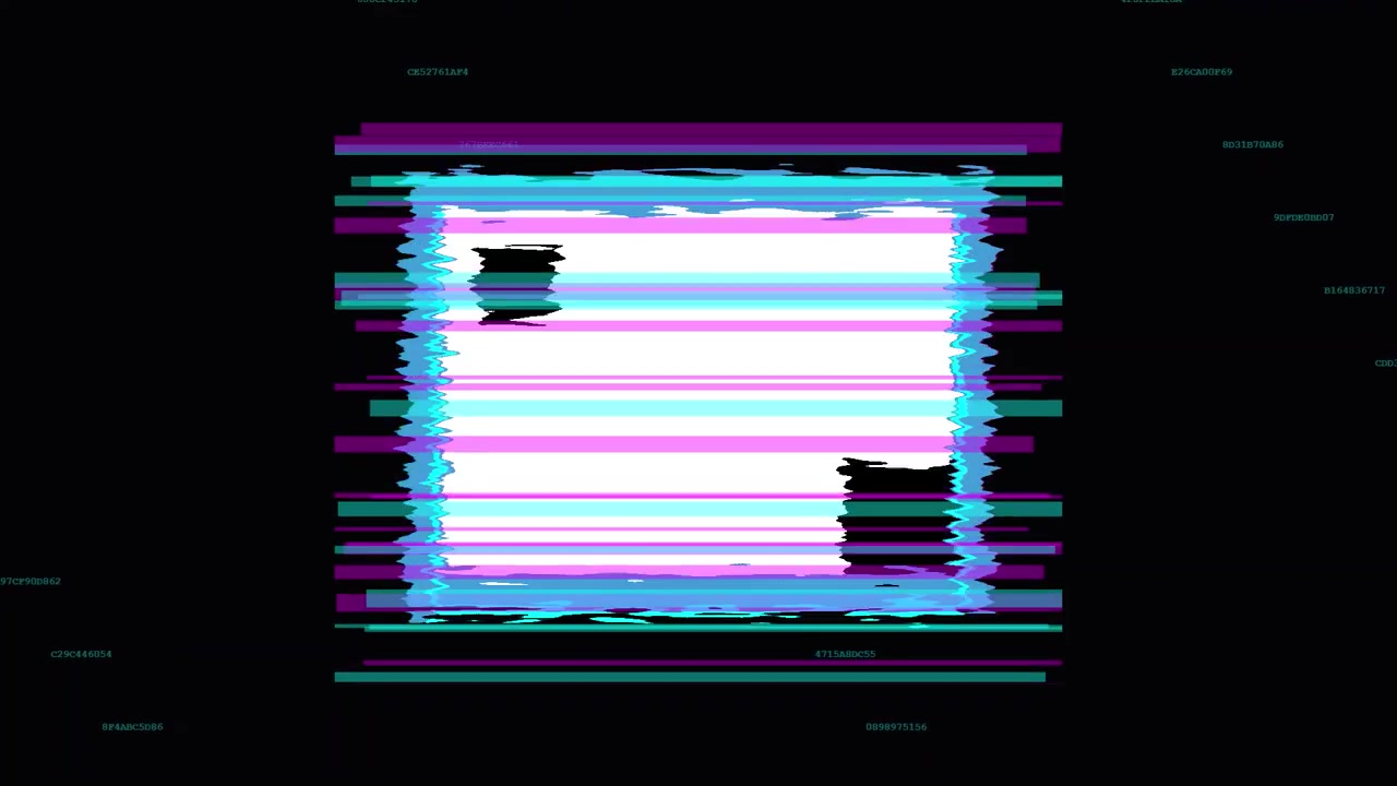 Digital Glitch Effect with Floating Data Code on Black Background