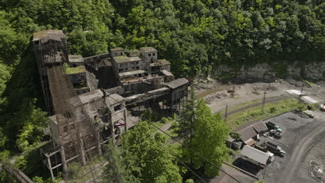 rusty freight cableway above abandoned chiatura mining plant, georgia