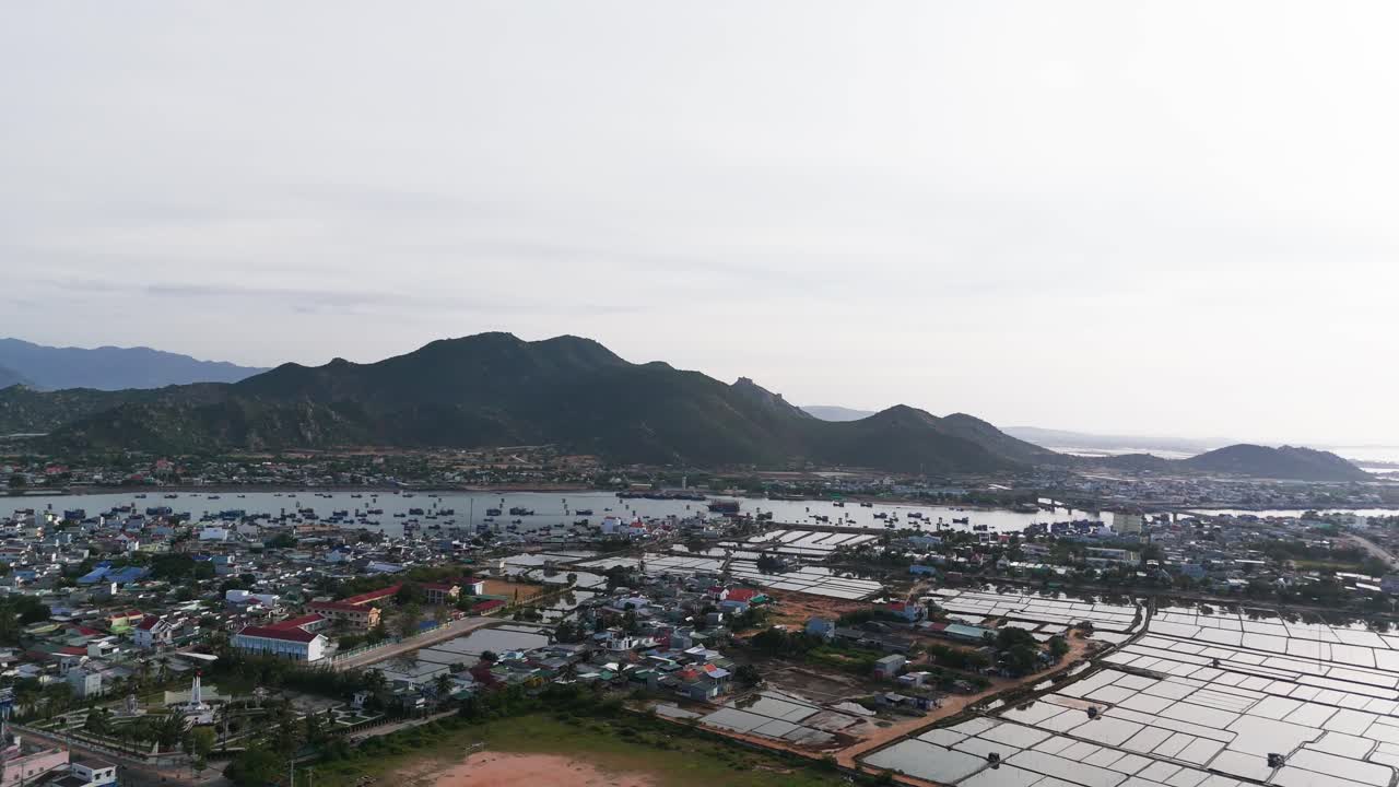 Aerial View Pan of the Farms in Phan Rang–Tháp Chàm in the Morning.