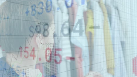 animación de números cambiantes y registro de estadísticas sobre las compras de ropa femenina