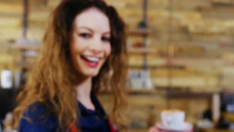 Portrait-of-waitress-serving-coffee-at-counter