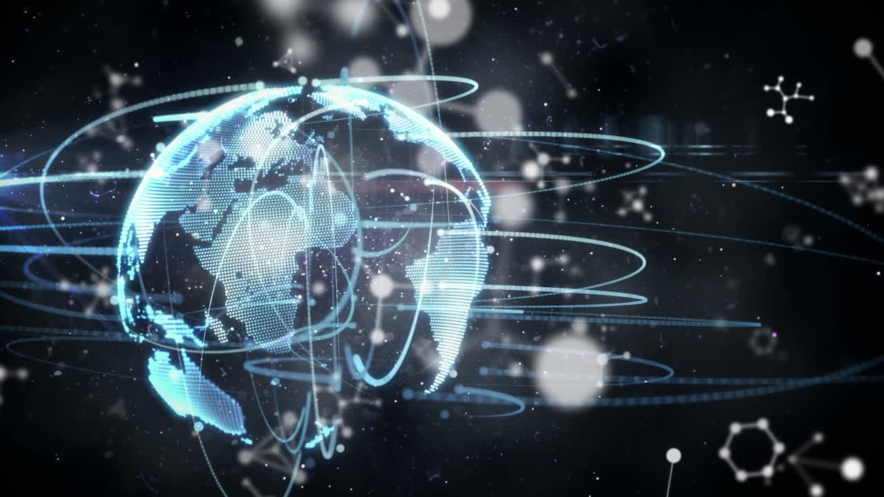 Animation of globe spinning with molecules and network of connections
