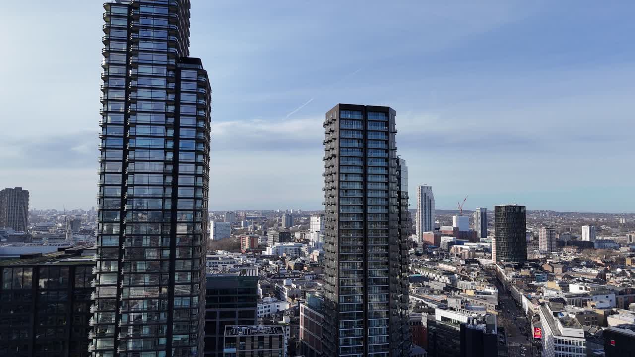 East London Bethnal Green new high rise apartment ascending ,aerial