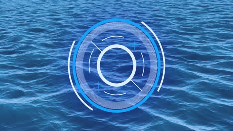 animación del alcance azul que gira sobre los fondos cambiantes de las olas marinas