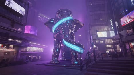 futuristic urban landscape with elephant sculpture