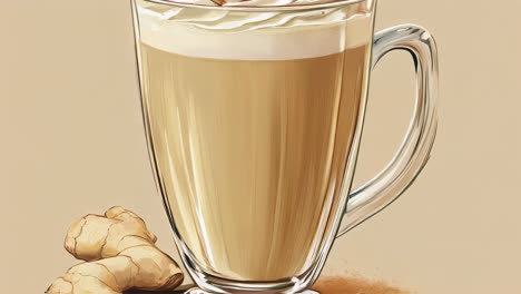 creamy gingerbread latte nestled in transparent glass, topped with fluffy whipped cream and elegant cinnamon stick, radiating warm winter comfort