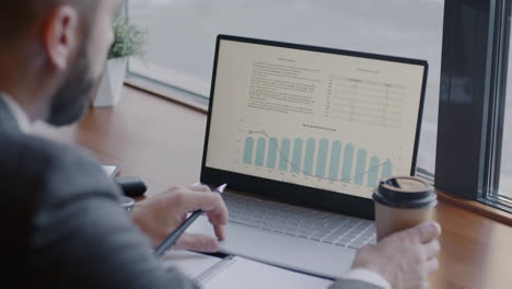 businessman analyzing sales data in a cafe
