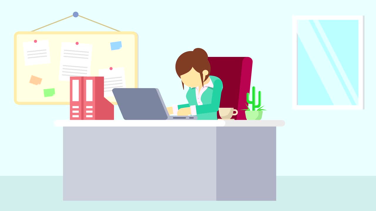 Business man is working. To stretch. Business emotion concept. Loop illustration in flat style.