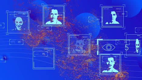 animación de procesamiento de datos con diversas personas sobre formas en fondo azul