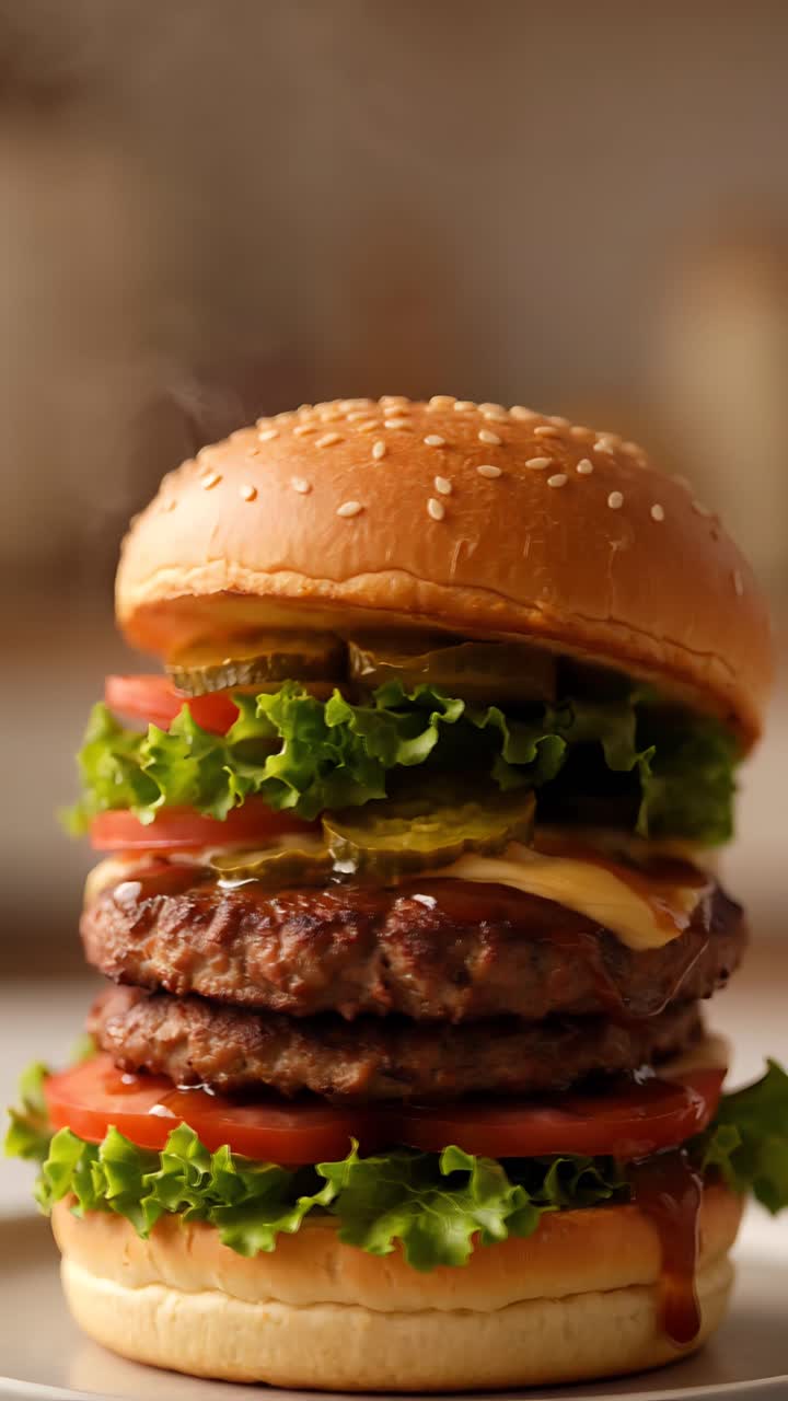 Hamburger Succoso Primo Piano Sfondo Bokeh 4K
