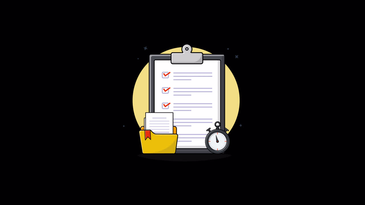 Produktivitetscheckliste animation med stopur og mappe