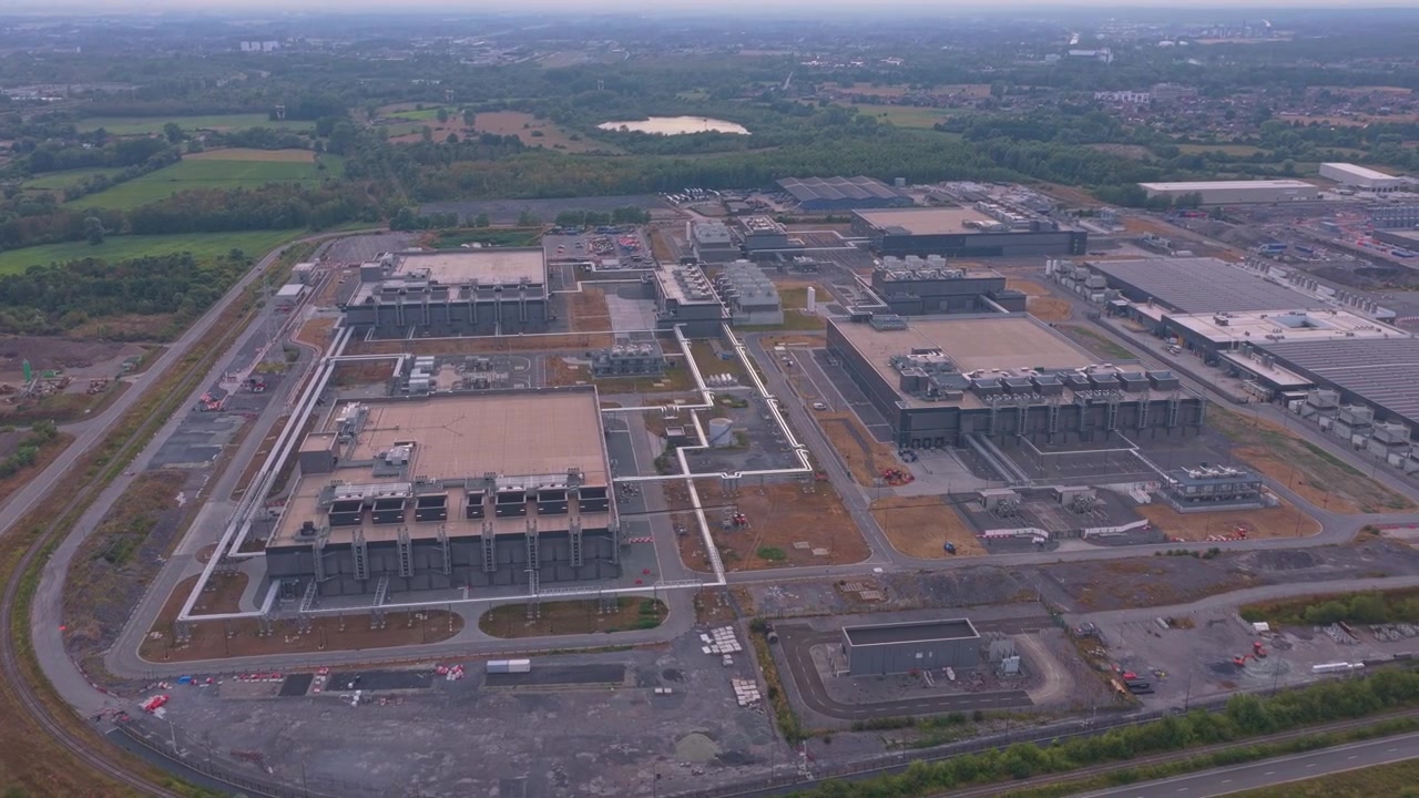 Aerial View of Large Industrial Data Center Complex
