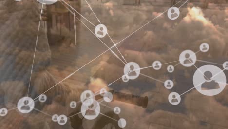 animación de la red de conexiones sobre nubes y mujer de negocios afroamericana