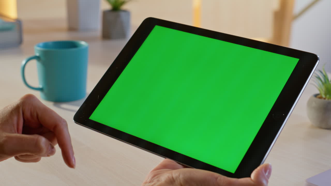 Tablet with Green Screen on Desk