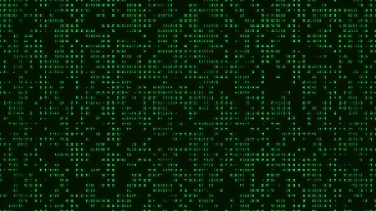 Futuristic Green Matrix Glitch: Digital Patterns with Hi-Tech Binary Code