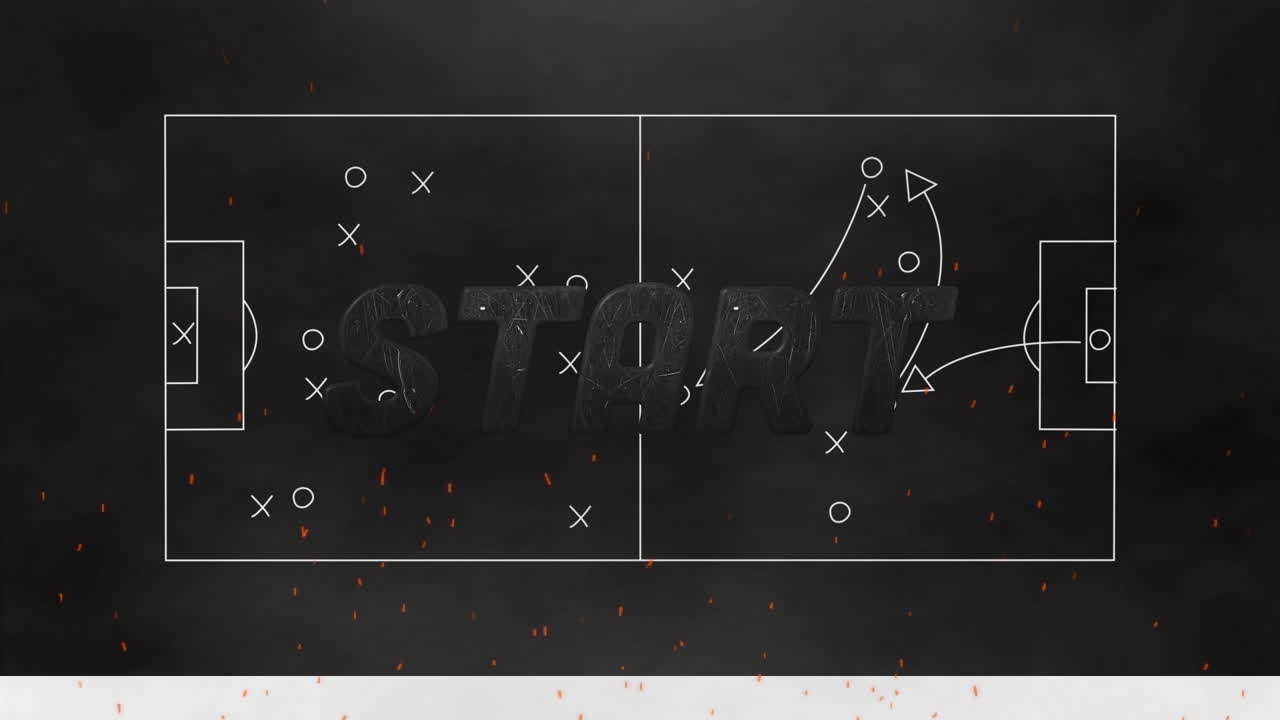 검은색 배경에 게임 계획의 그림 위에 시작 텍스트의 애니메이션