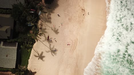 Toma-Aérea-Estática-Sobre-Las-Olas-Rompiendo-En-Una-Playa-Tropical-En-Hawaii