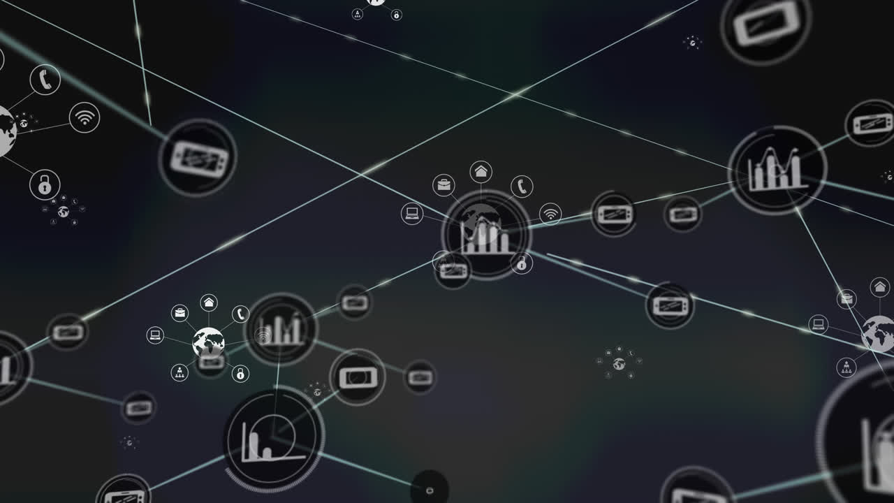 Animation af netværk af forbindelser på sort baggrund