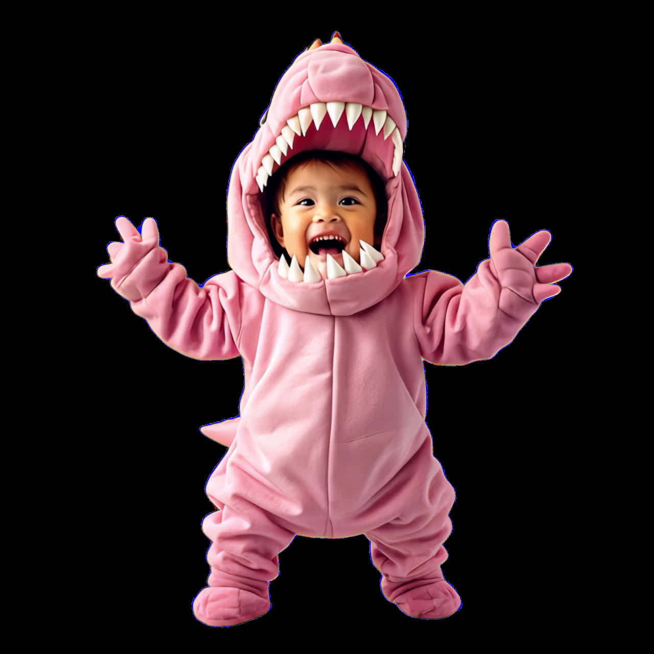 Toddler in dinosaur uniform animation isolated asset, transparent 4K video, alpha channel, ProRes