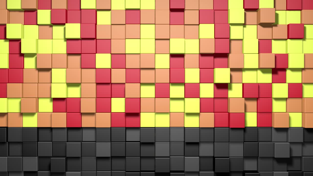 patrón de ondas de mosaico geométrico. construcción de paisajes de colinas utilizando bloques de hierba verde, cielo azul. fondo de píxeles. bucle de animación 3d de 4k