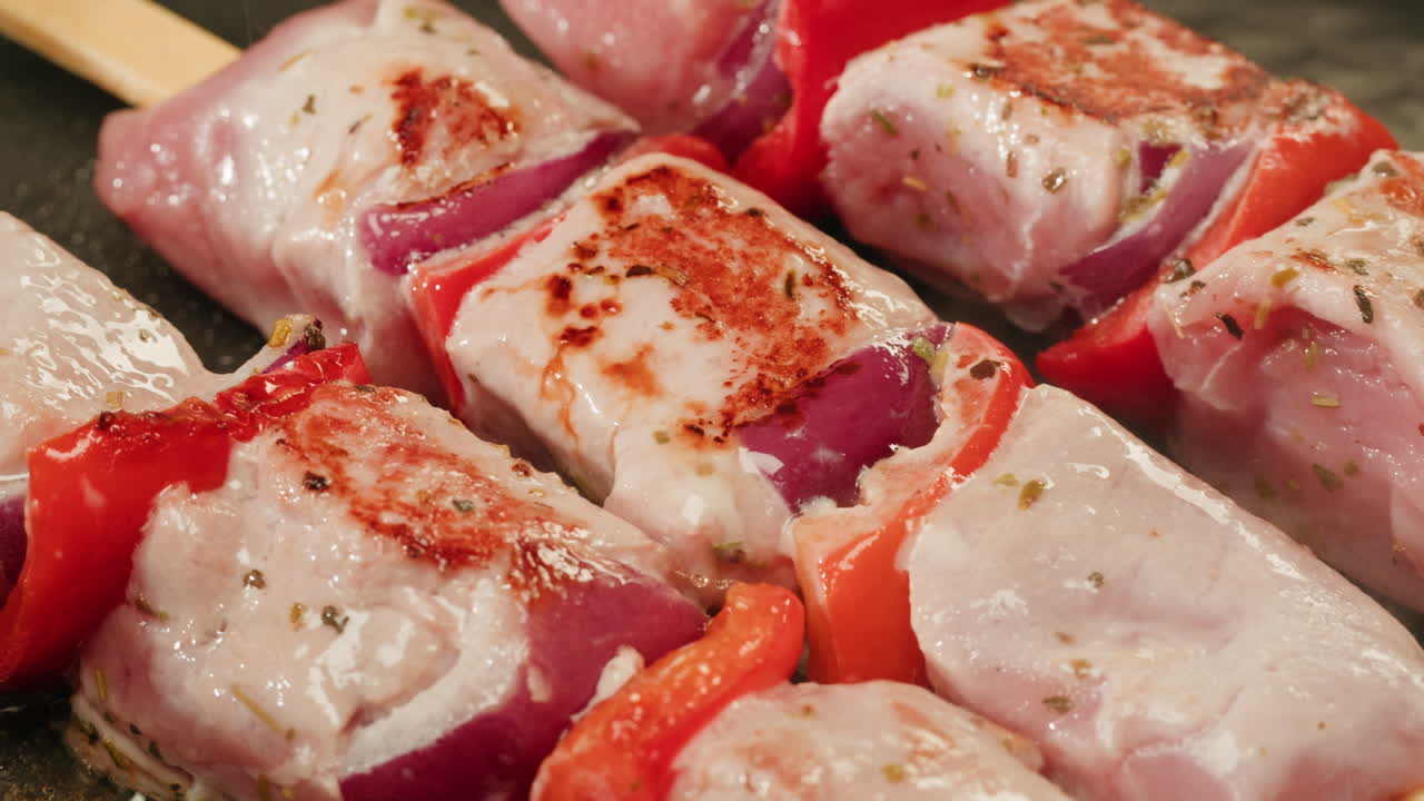 Cooking Pork and Red Pepper Skewers