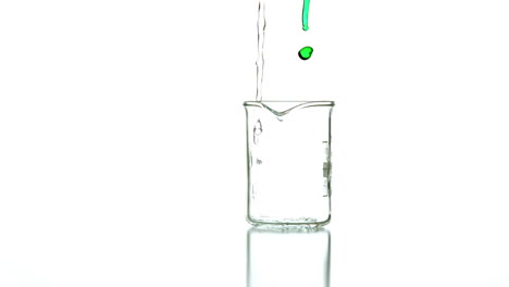 green liquid pouring into beaker