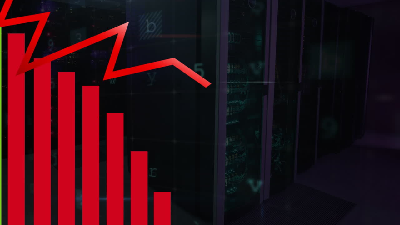 Animation of graph and data processing over server room