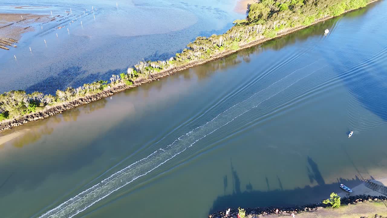 Aerial view of boat in scenic river