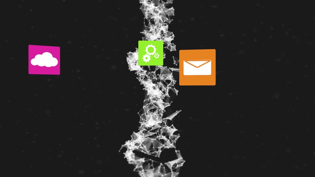 Animation of icons over dna strand on black background