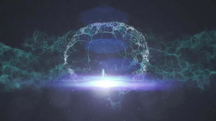 Animazione di un cervello che ruota su punti luminosi