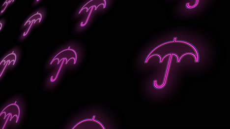 Pulsing-neon-pink-umbrella-pattern-in-rows